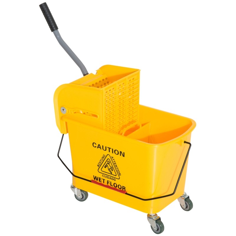 Chariot de nettoyage lavage seau de ménage 20 L avec essoreur et séparateur  eau sale propre jaune 60L x 27l x 71H cm
